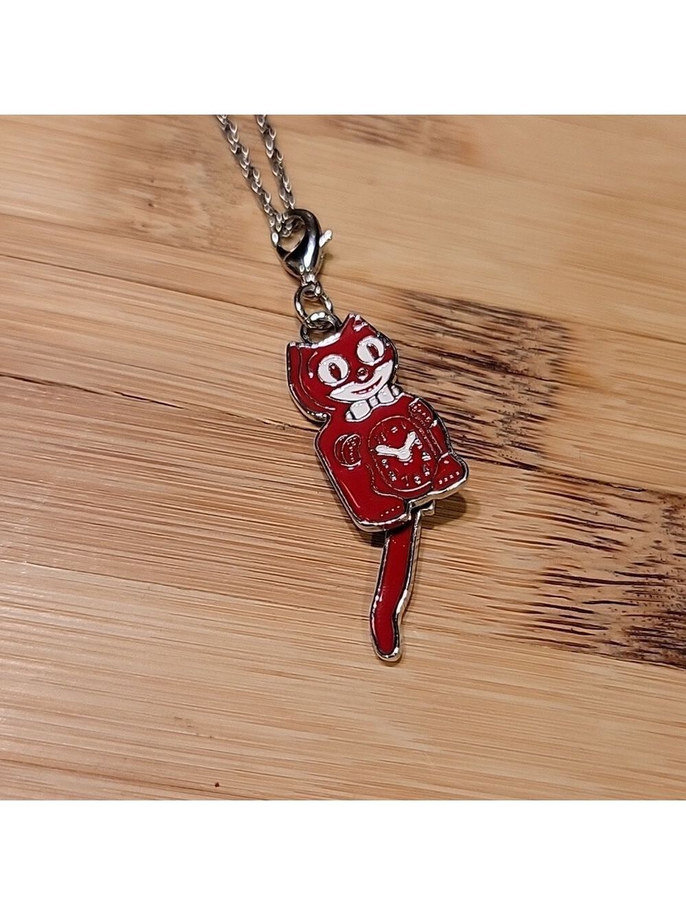 Scarlet Red Kit-Cat Klock clock clip on charm necklace